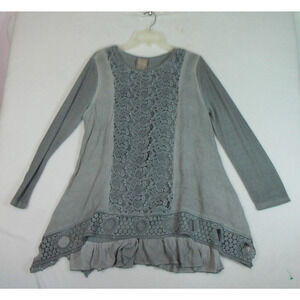 Fashion Concepts Lace Knit Tunic Top Back Slit Gray Size Large Boho